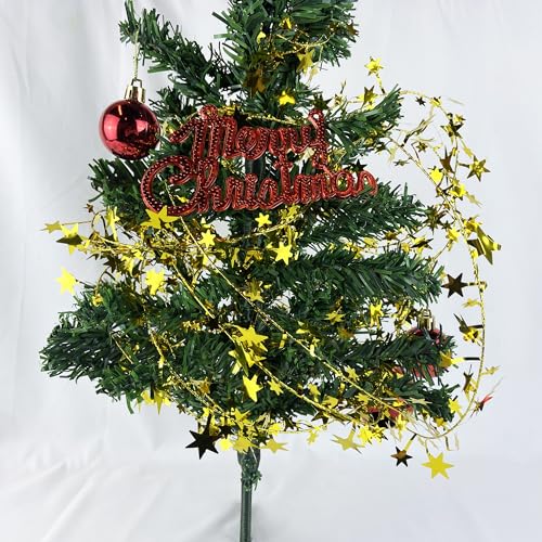 5 Pack 26ft Gold Star Tinsel Garlands with Wire for Christmas & Home Decor