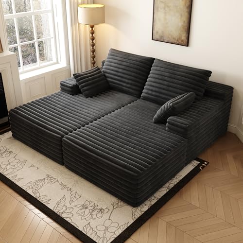 80-Inch Oversized Cloud Chaise Lounge, Plush Faux Fur Double Sleeper Sofa