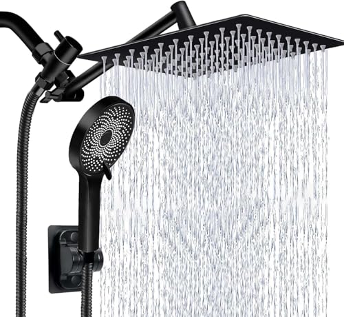 10-Inch Dual Rainfall Shower Head Combo with Handheld Spray & Extension Arm