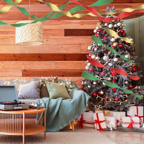 WFAUIBR Crepe Paper Streamers 8 Rolls 656 ft, Christmas Party Decorations, Green Red White Gold
