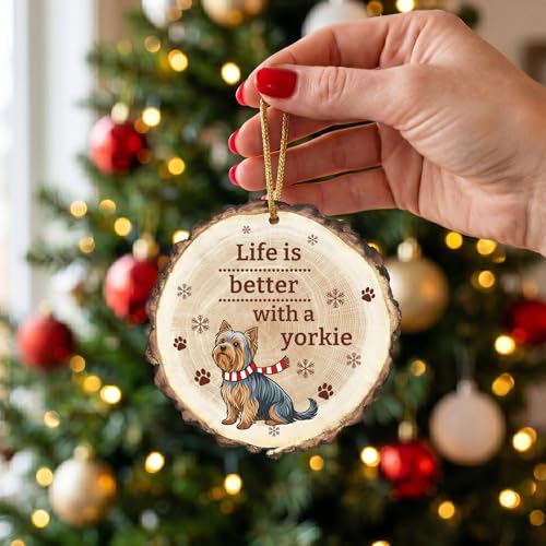 Yorkie Dog Wooden Christmas Ornament - Pet Lover Holiday Decor Gift