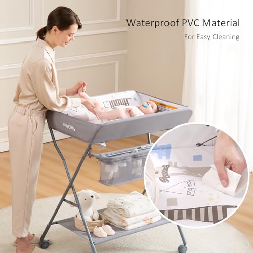 Portable Baby Changing Table with Wheels - Adjustable Height Diaper Station
