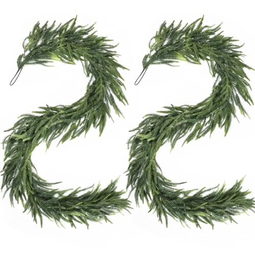 Montekin 2 Pcs 6ft Real Touch Norfolk Pine Christmas Garland (Variation 2)