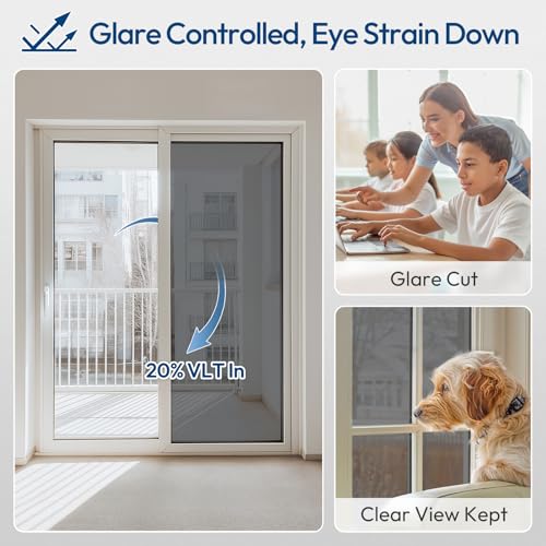 One-Way Privacy Window Film, Black Silver, 17.5" x 78.7" - Heat Control & UV Protection