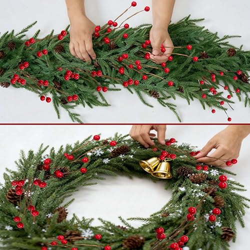 Red Berry Christmas Stems 24Pcs 17in - Holiday Centerpiece & Tree Decor by WSTPUPU (Red)