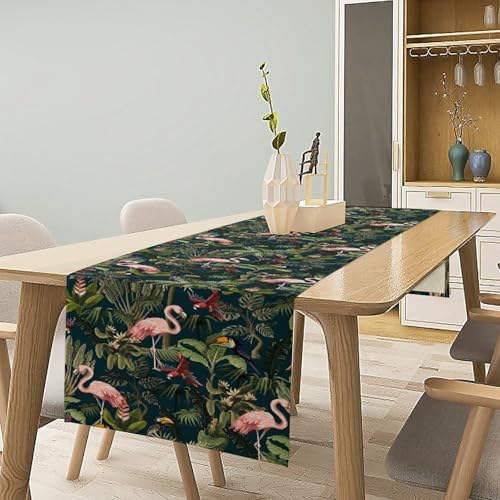 Mchenxin Jungle Animal Table Runner 13x70in Flamingo Parrot Tropical Decor