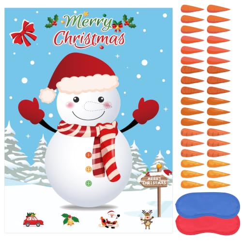 Christmas Snowman Pin the Nose on the Snowman Game with 36 Nose Stickers - Includes Blindfolds (Variation: Christmas Snowman)