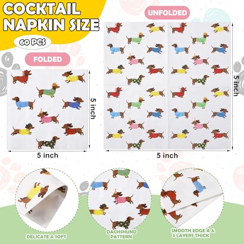 Frienda Dachshund Dog Cocktail Napkins 3-Ply 5x5 Inch - Pack of 60