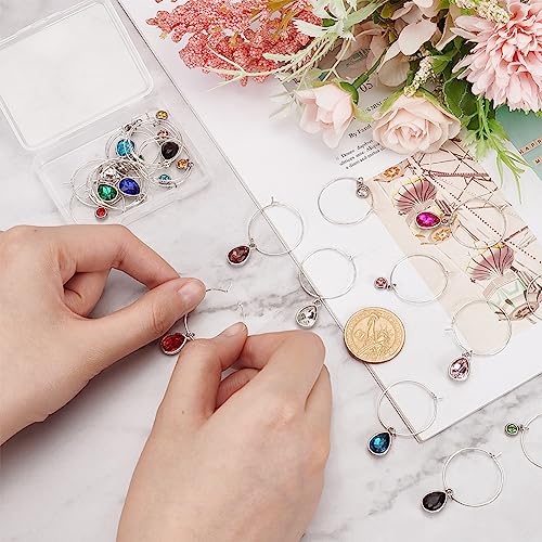 BENECREAT Rhinestone Party Wine Glass Charms 24 Pcs - Birthday Theme Drop & Flat Round Markers