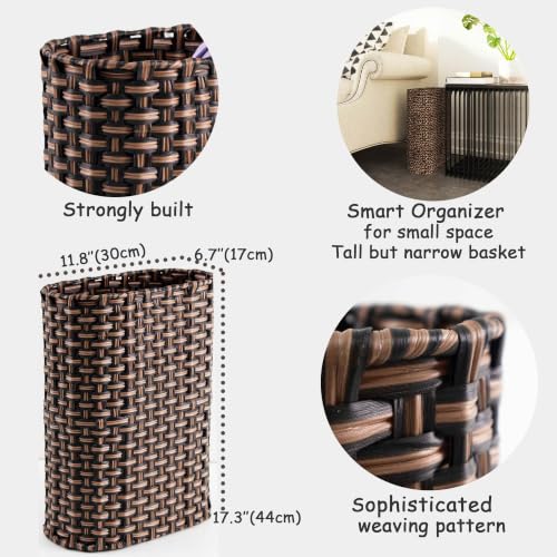 Wicker Umbrella Holder Stand, Tall Narrow Basketweave Entryway Rack