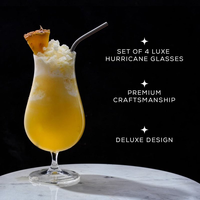 JoyJolt Terran Pina Colada Glasses - Premium Hurricane Cocktail Glasses Made in Europe - 21-Ounce l Crystal Drinking Set - Set of 4 Hurricane Glasses Cocktail Set, ideal for Refreshing Cocktails