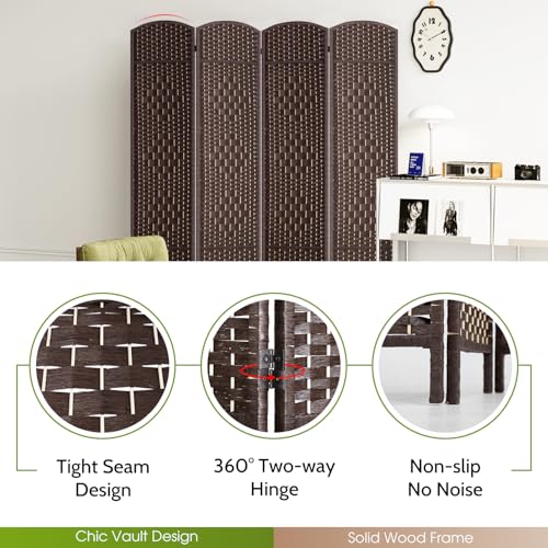 6ft 4-Panel Folding Room Divider, Hand-Woven Brown Privacy Screen