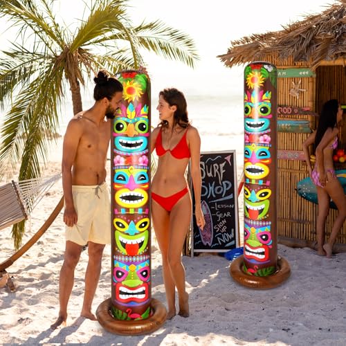 6 Ft Inflatable Tiki Totem Pole Decorations (2 Pack) - Hawaiian Luau Decor