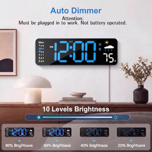 11-Inch LED Digital Wall Clock with Remote, Large Display Alarm & Temp