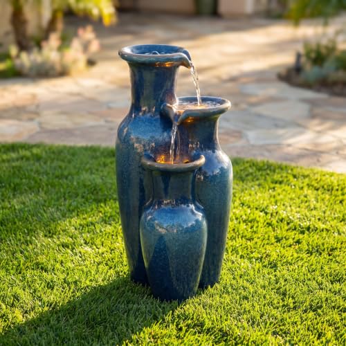 24-Inch LED Water Fountain - Ceramic-Look Resin Waterfall for Indoor Outdoor