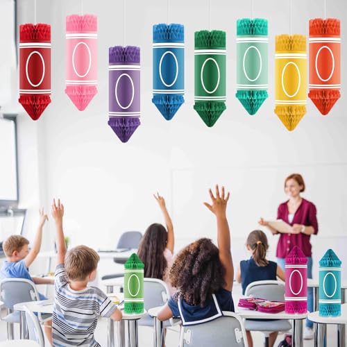 12pcs Back to School Crayon Hanging Honeycomb Decorations for Classrooms