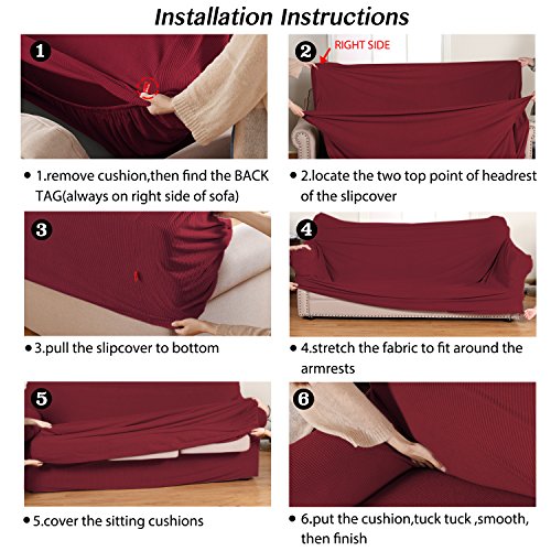 Stretch Fit Chair Slipcover with Cushion Cover & Ottoman Cover - Burgundy
