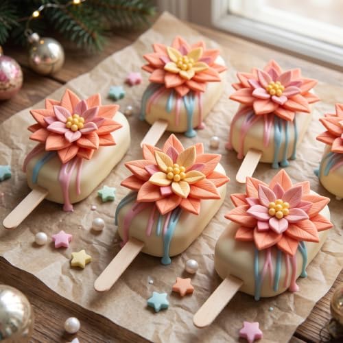 YANQINMS Christmas Fondant Mold Poinsettia Flower Silicone Chocolate Mold - Style F