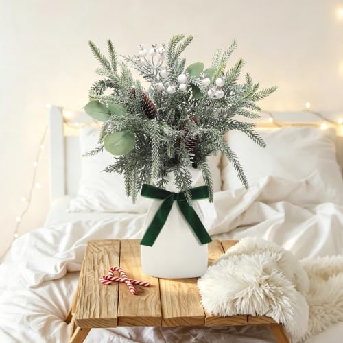 Hanmere Artificial Christmas Pine Branches with Vase - Red Berry, Green Variation