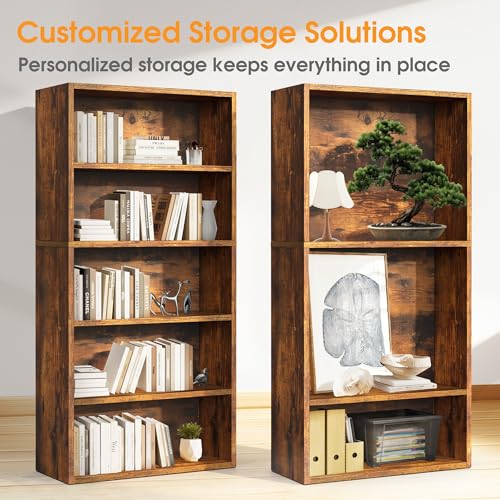 5-Tier Wood Bookshelf - 53-Inch Tall Open Display Storage Organizer