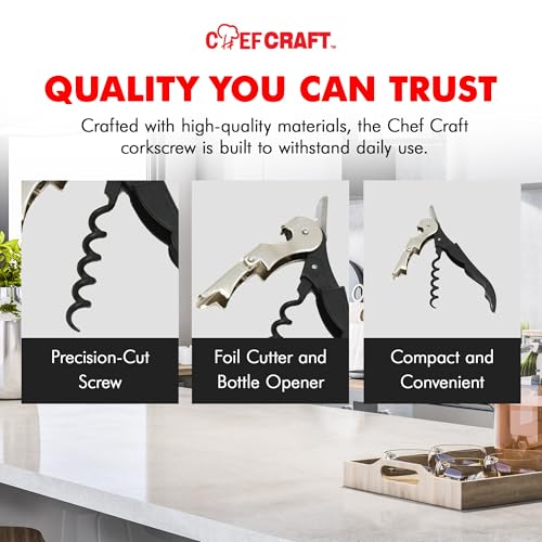 Chef Craft Select Stainless Steel/Black Waiters Corkscrew 5-inch with Foil Cutter & Bottle Opener