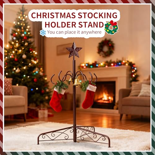 ELYKEN 70-Inch Bronze Christmas Stocking Holder Stand with 8 Adjustable Hooks