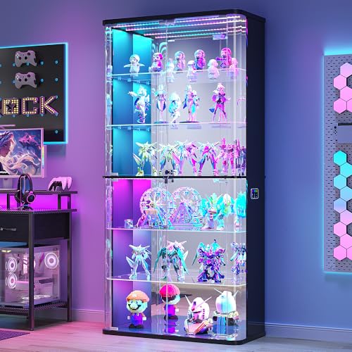 6-Tier 71-Inch Tall Glass Display Cabinet with RGB Lights and Motion Sensor