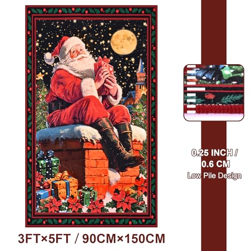 Likiyol Red Christmas Area Rug 3x5 ft Santa Claus Non-Slip Washable Faux Cashmere