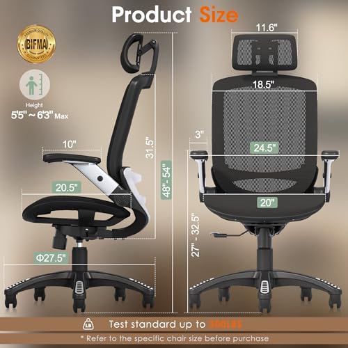 Ergonomic High Back Mesh Desk Chair with Flip-Up Arms & Headrest