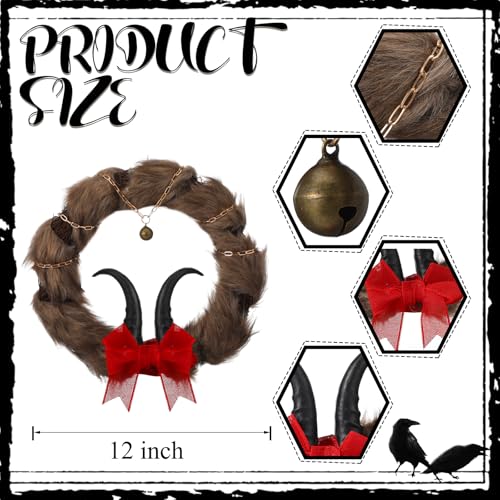 12-Inch Krampus Wreath with Faux Fur and Horns for Gothic Holiday Decor