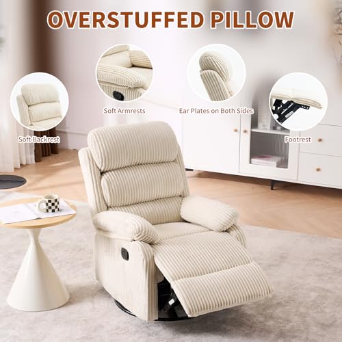 360° Swivel Rocking Recliner Chair with Footrest, Upholstered Velvet Sofa