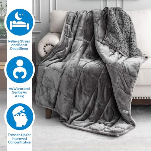 15 lbs Weighted Blanket Queen Size 60x80 Inches Soft Sherpa Fleece Grey