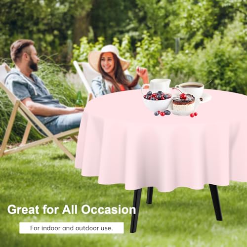 2-Pack 84-Inch Pink Round Disposable Plastic Tablecloths for Parties