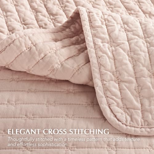 100% Cotton Cross Stitch Quilt Set Twin Size Ballet Pink