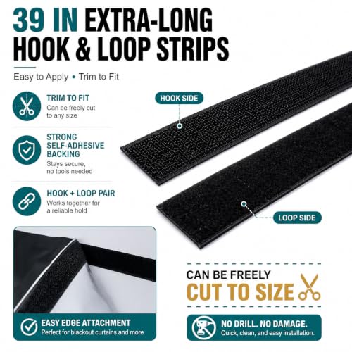 Blackout Curtains 39" x 57" - No Drill, Magnetic & Velcro Design