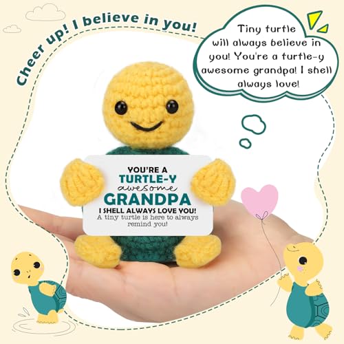 NeverNerve Grandpa Crochet Turtle — Funny Grandkids Gift for Grandfather, I Love You Retirement, Grandpa Variation
