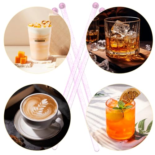 Pink Glitter Plastic Cocktail & Drink Stir Sticks - 100 Pcs, 7.24 Inches