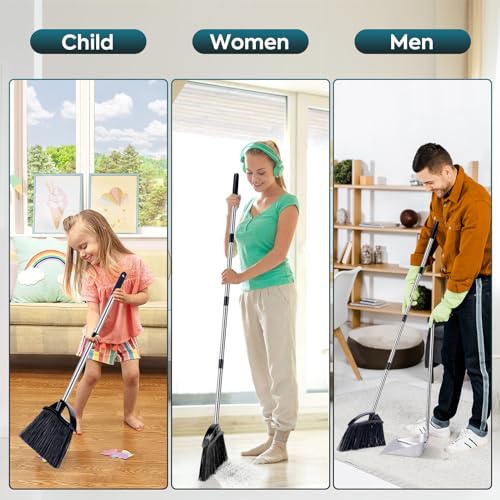 Heavy Duty Stainless Steel Upright Dustpan with 35-Inch Long Handle