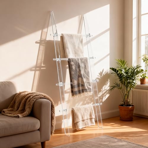 4-Tier Clear Acrylic Blanket Ladder, 5.6ft Modern Quilt and Towel Rack
