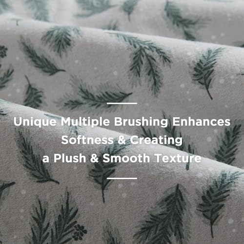 Woolrich King Flannel Sheet Set with Pine Branches Print, 100% Cotton 14" Pocket Fits King