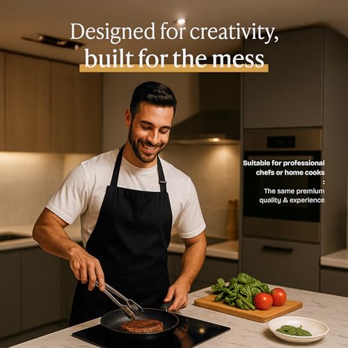 Water and Oil Resistant Kitchen Chef Apron with Pockets - Black