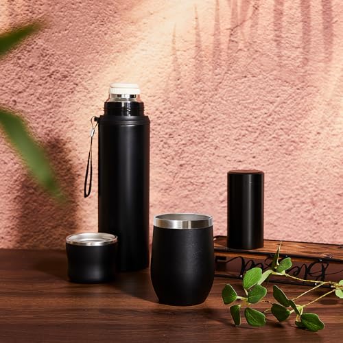 Suclain Black Complete Yerba Mate Kit with 12 oz Gourd and Bombilla, 34 oz Stainless Steel Thermos & Tea Can