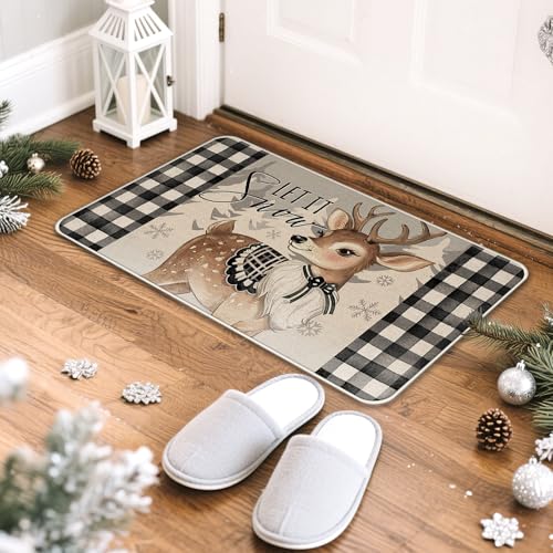 Winter Reindeer Snowman Kitchen Rugs Set of 2 Snowman Deer Variation - 17x29 & 17x47 Inches