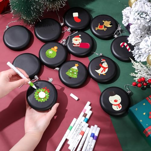 VioraWhite 48 Pcs 4 Inch Flat Black Christmas Ornaments Matte Discs