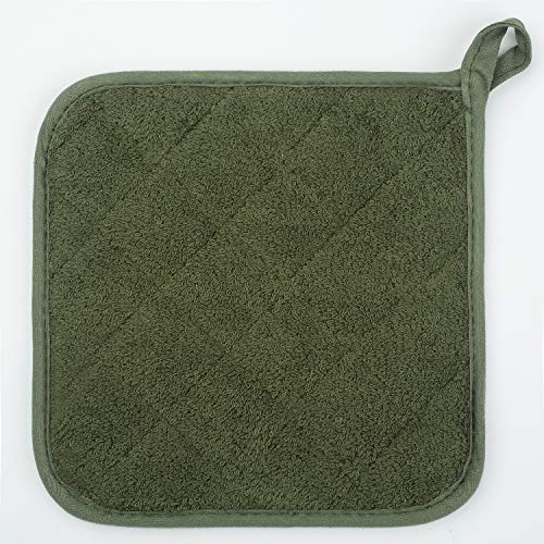 Cotton Terry Pot Holder Set of 5 - Heat Resistant Olive Green Hot Pads