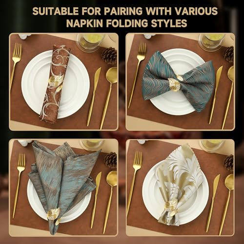 Gold Laurel Leaf Napkin Rings, Set of 12 Solid Metal Table Decor