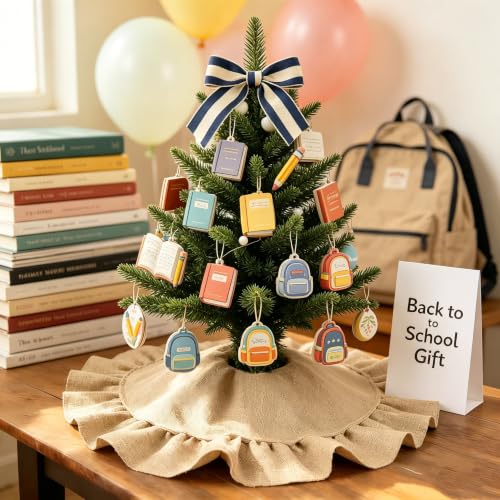 24-Inch Rustic Burlap Christmas Tree Skirt with Ruffle Edge for Tabletop Trees