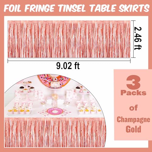 LANTIANCHEN Rose Gold Foil Fringe Table Skirts 3 Pack 29x108 Inches Party Decor