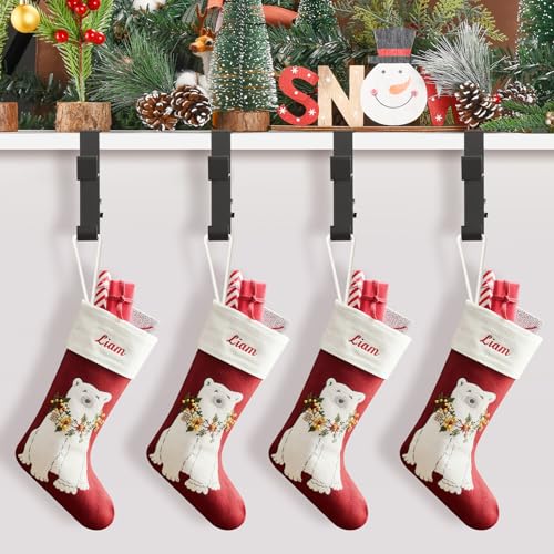 Popamaz 5 Pack Black Christmas Stocking & Garland Holders with 2 Hooks - Adjustable Fireplace Mantle Decor