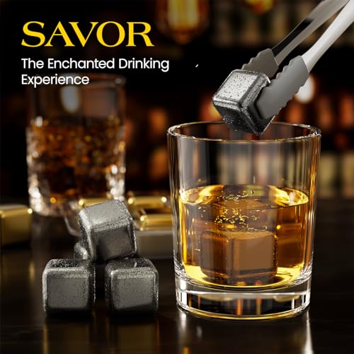 Kollea 8-Pack Stainless Steel Whiskey Stones Set with Tongs & Freezer Tray, Silver - Reusable Chilling Rocks Gift